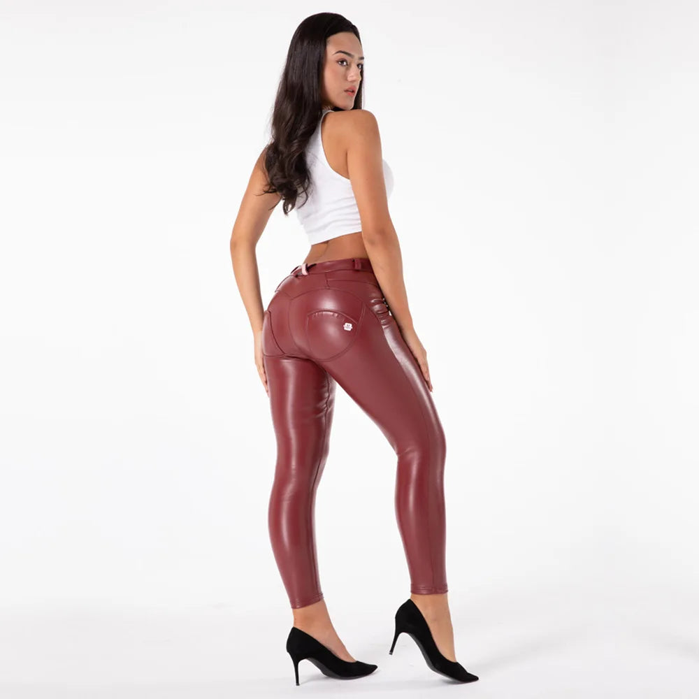 Women’s Dark Red Faux Leather Leggings – Slim Fit Pants