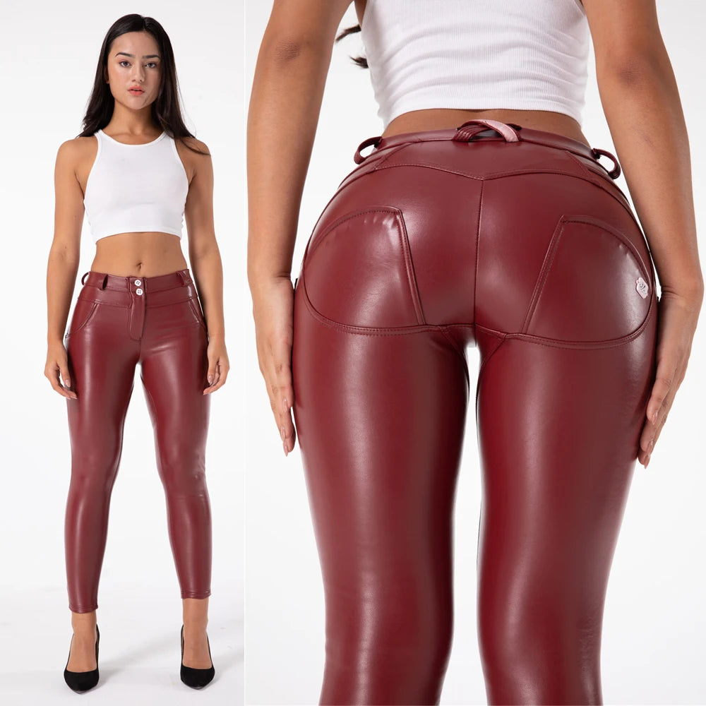 Women’s Dark Red Faux Leather Leggings – Slim Fit Pants